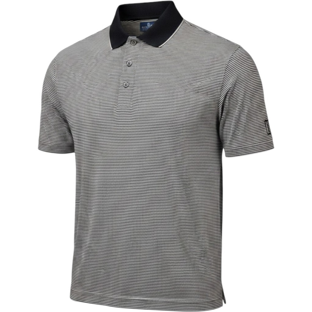 Champions Tour Mens XL‎ Golf Polo Shirt Black Tan Micro Stripe Short Sleeve